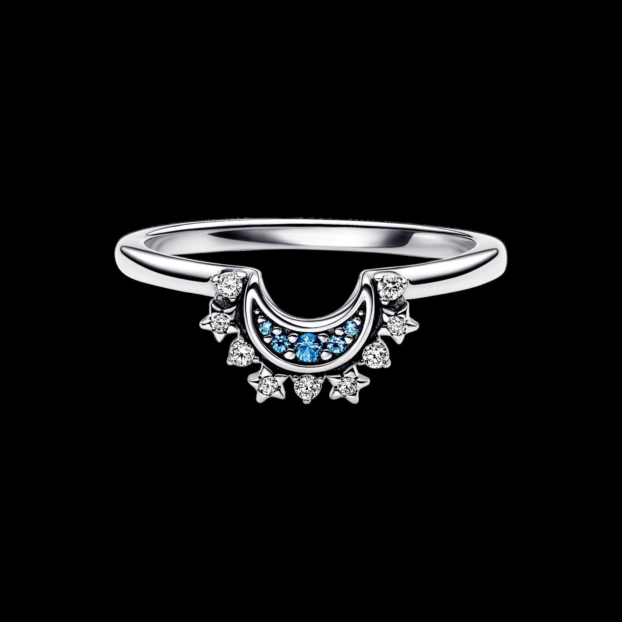 Celestial Blue Sparkling Moon Ring