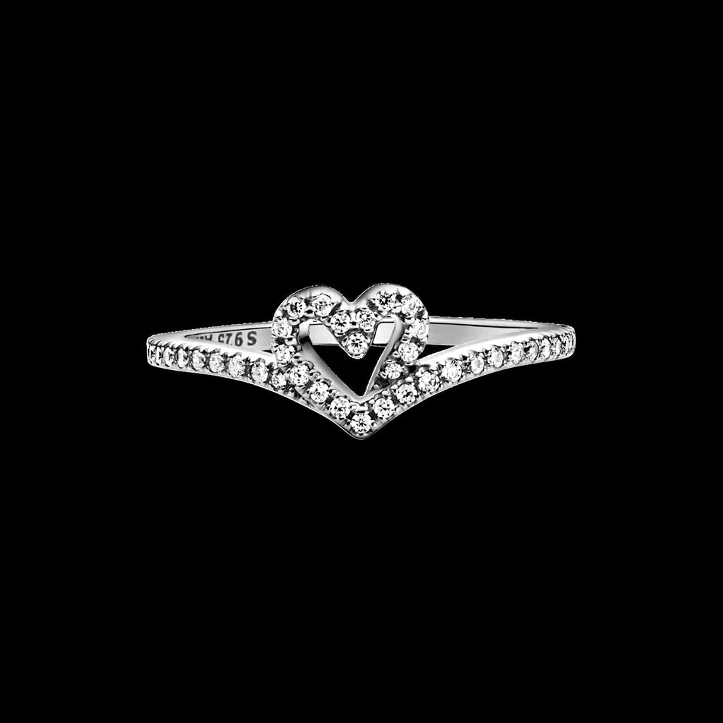 Sparkling Wishbone Heart Ring